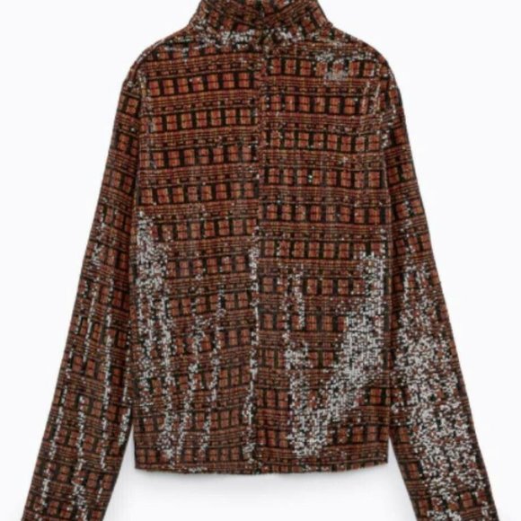 ZARA NEW WITH TAGS SEQUIN ORANGE AND BLACK TOP - Picture 5 of 7